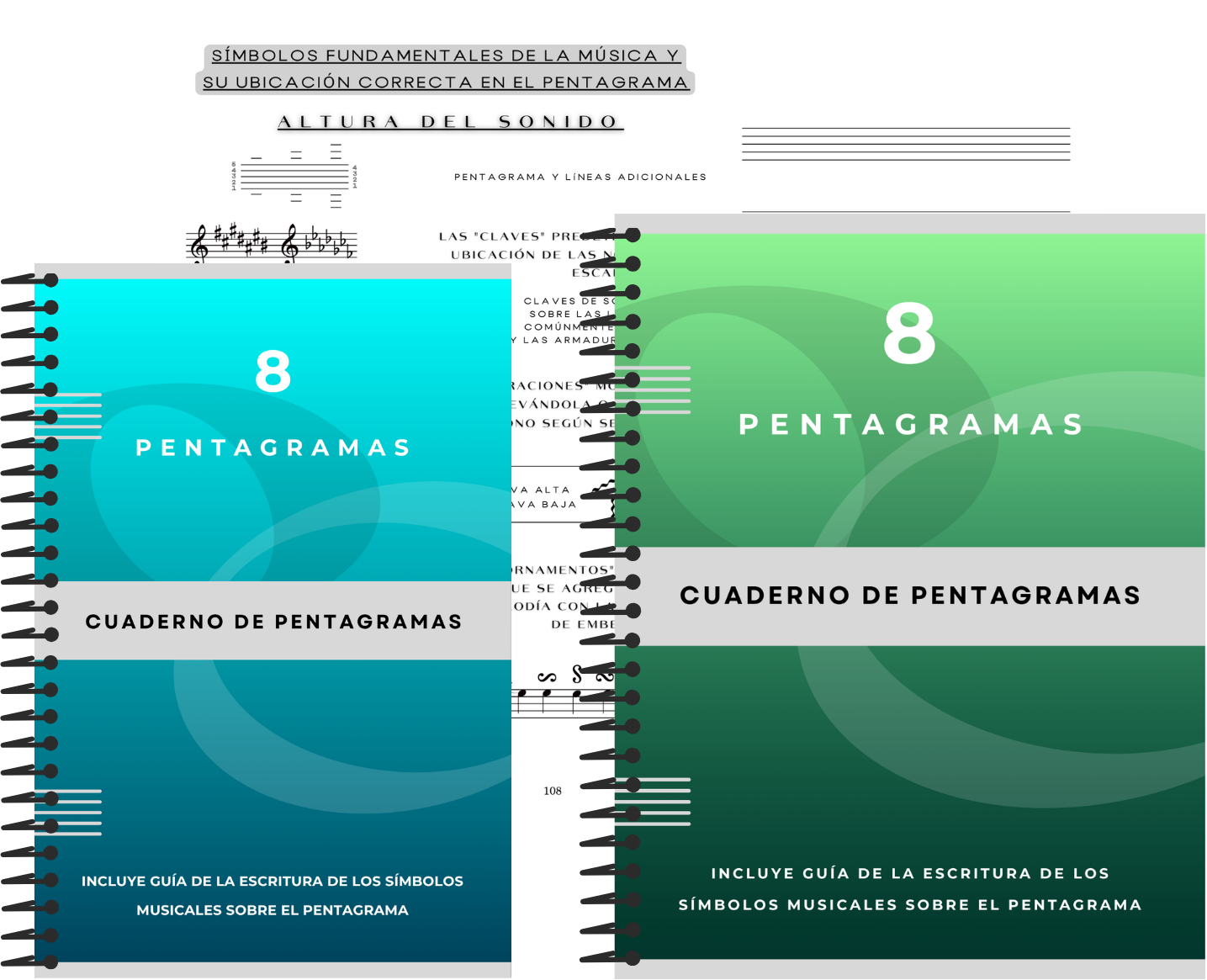 Interior del cuaderno de pentagramas