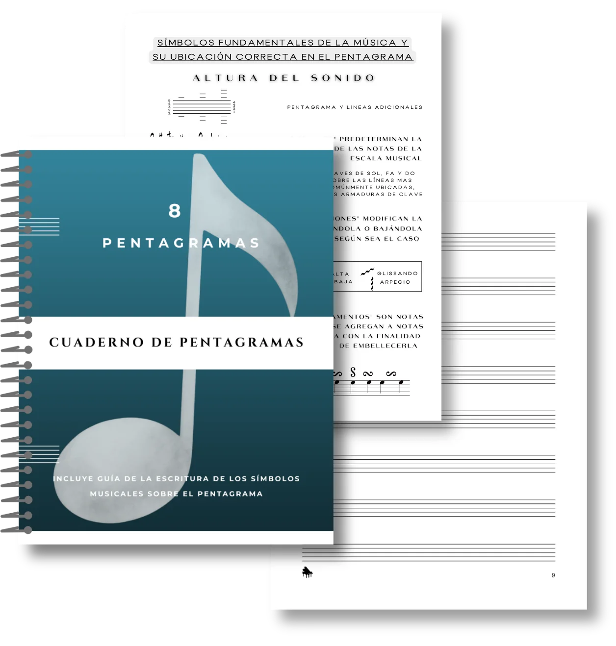 Cuaderno pentagramado con portada verde