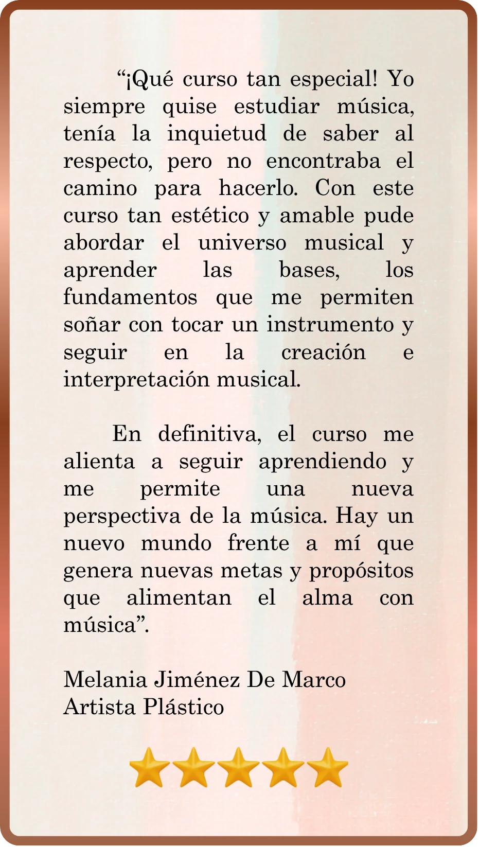 Testimonio de Melania Jiménez De Marco, Artista Plástico